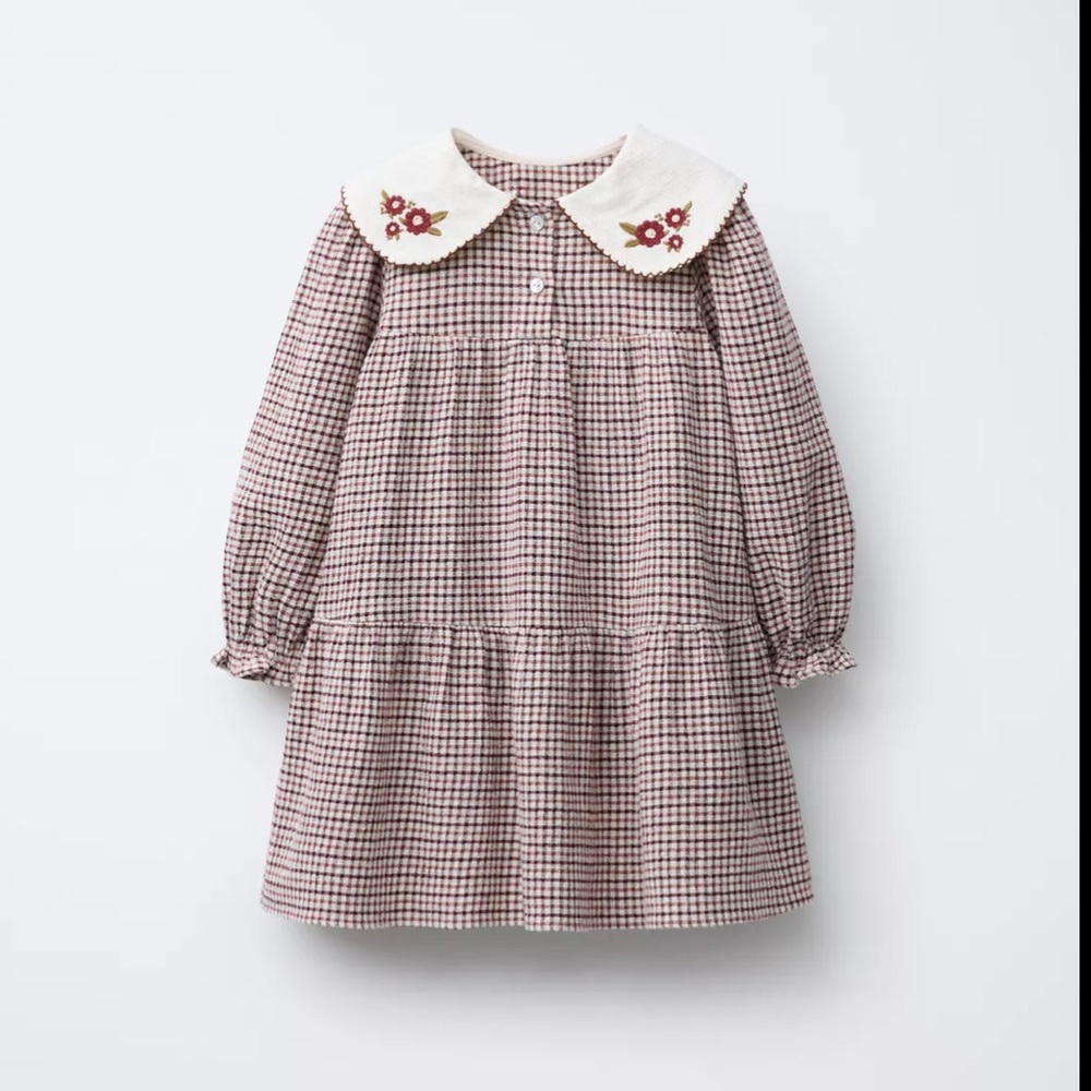 NWT Zara embroidered collar plaid textured dress, size 4